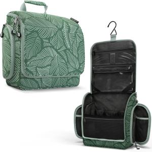 imageVENTURE 4TH Hanging Travel Toiletry Bag for Women ampamp Men  Travel Organizer with Expandable Compartments ampamp Removable Clear Pouch for Toiletries BeigeGreen Leaves