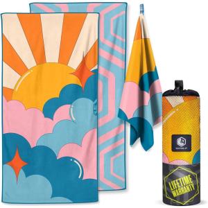 imageVENTURE 4TH Microfiber Beach Towel QuickDry Compact SandFree Absorbent Sandproof and Lightweight  Perfect for Camping Beach and Roadtrips Striped Starfish Design  35x78 inchesSkys the Limit