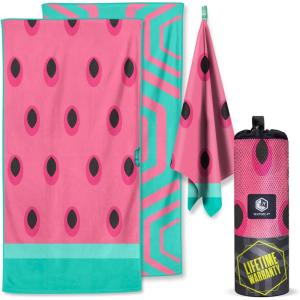imageVENTURE 4TH Microfiber Beach Towel QuickDry Compact SandFree Absorbent Sandproof and Lightweight  Perfect for Camping Beach and Roadtrips Striped Starfish Design  35x78 inchesWatermelon