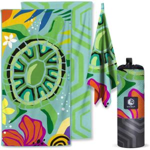 imageVENTURE 4TH Microfiber Beach Towel QuickDry Compact SandFree Absorbent Sandproof and Lightweight  Perfect for Camping Beach and Roadtrips Striped Starfish Design  35x78 inchesTurquoise Turtle