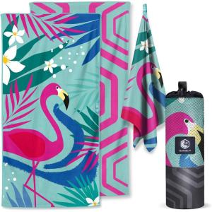 imageVENTURE 4TH Microfiber Beach Towel QuickDry Compact SandFree Absorbent Sandproof and Lightweight  Perfect for Camping Beach and Roadtrips Blue Lagoon Design  35x78 inchesTurquoise Flamingo