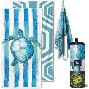 imageVENTURE 4TH Microfiber Beach Towel QuickDry Compact SandFree Absorbent Sandproof and Lightweight  Perfect for Camping Beach and Roadtrips Blue Lagoon Design  35x78 inchesStriped Turtle
