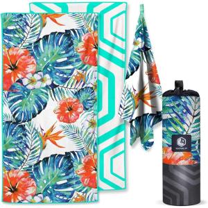 imageVENTURE 4TH Microfiber Beach Towel QuickDry Compact SandFree Absorbent Sandproof and Lightweight  Perfect for Camping Beach and Roadtrips Blue Lagoon Design  35x78 inchesTropical Scent