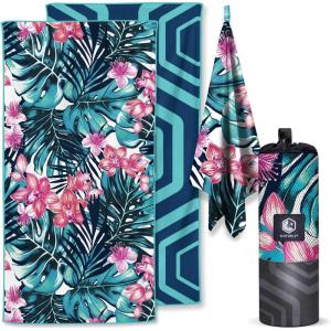 imageVENTURE 4TH Microfiber Beach Towel QuickDry Compact SandFree Absorbent Sandproof and Lightweight  Perfect for Camping Beach and Roadtrips Blue Lagoon Design  35x78 inchesBlue Lagoon