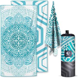 imageVENTURE 4TH Microfiber Beach Towel QuickDry Compact SandFree Absorbent Sandproof and Lightweight  Perfect for Camping Beach and Roadtrips Blue Lagoon Design  35x78 inchesOcean Mandala