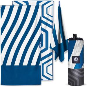 imageVENTURE 4TH Microfiber Beach Towel QuickDry Compact SandFree Absorbent Sandproof and Lightweight  Perfect for Camping Beach and Roadtrips Blue Lagoon Design  35x78 inchesDark Blue