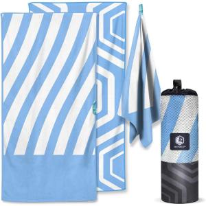 imageVENTURE 4TH Microfiber Beach Towel QuickDry Compact SandFree Absorbent Sandproof and Lightweight  Perfect for Camping Beach and Roadtrips Blue Lagoon Design  35x78 inchesSky Blue