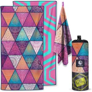 imageVENTURE 4TH Microfiber Beach Towel QuickDry Compact SandFree Absorbent Sandproof and Lightweight  Perfect for Camping Beach and Roadtrips Blue Lagoon Design  35x78 inchesBohemian Summer